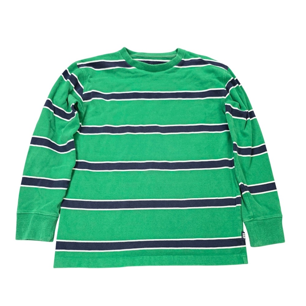 Gap Kids Striped Sweatshirt Boy's Size L (10) Green Navy Long Sleeve Tab Logo